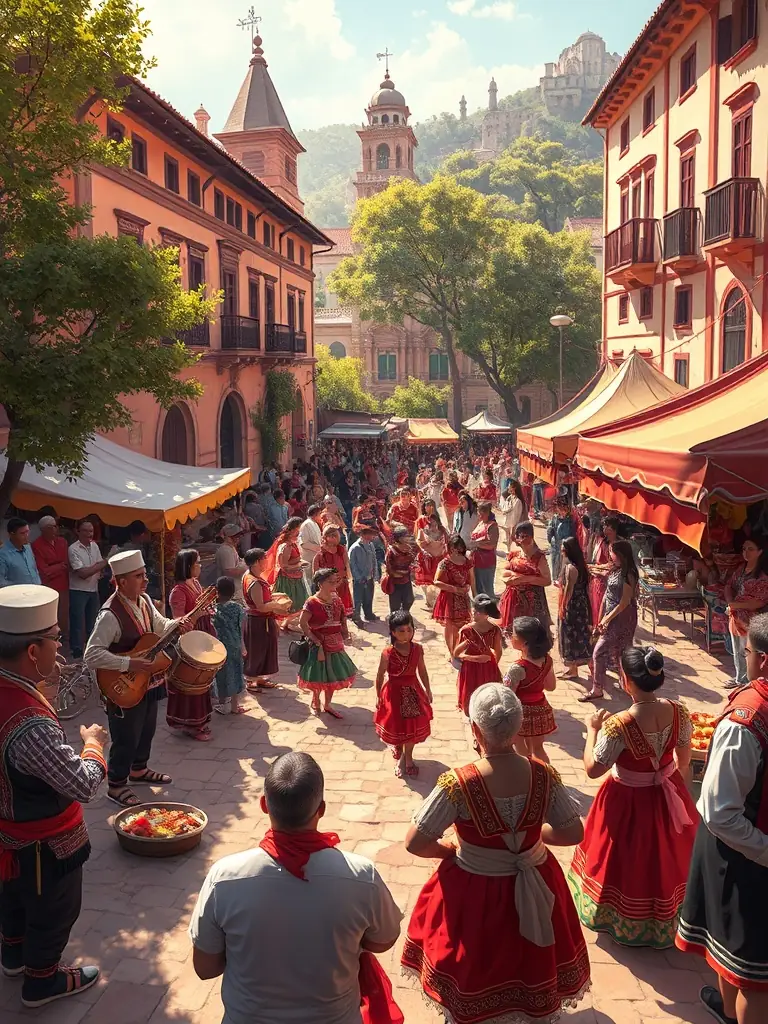 A photograph of a cultural festival with traditional music, dance, and food, showcasing the local heritage and traditions of the region.