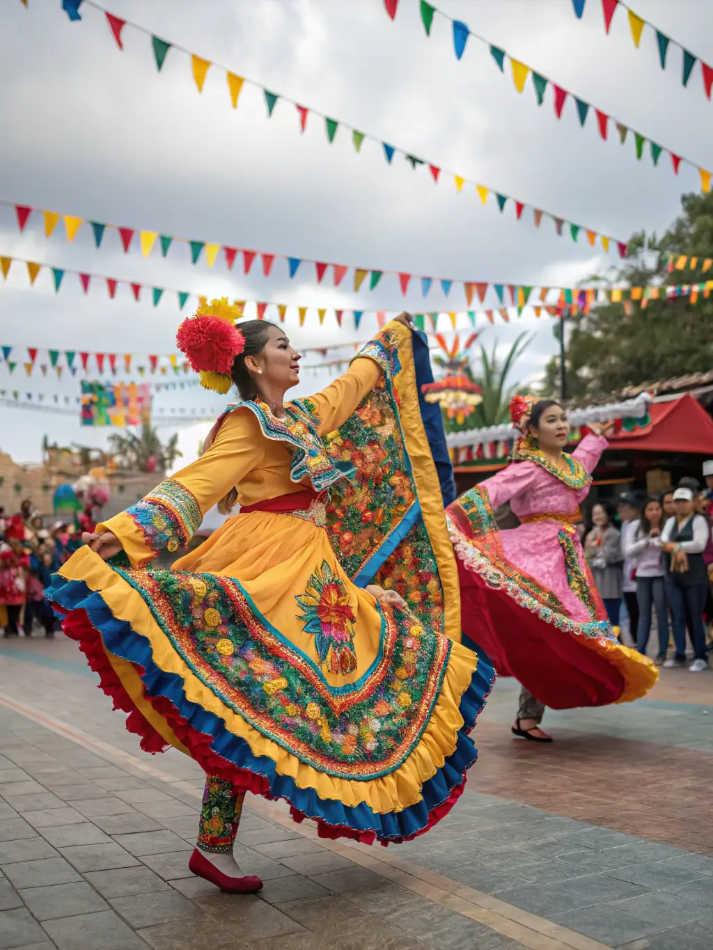 A photograph of a cultural festival organized by KROG E BARZ, showcasing traditional music, dance, and food.